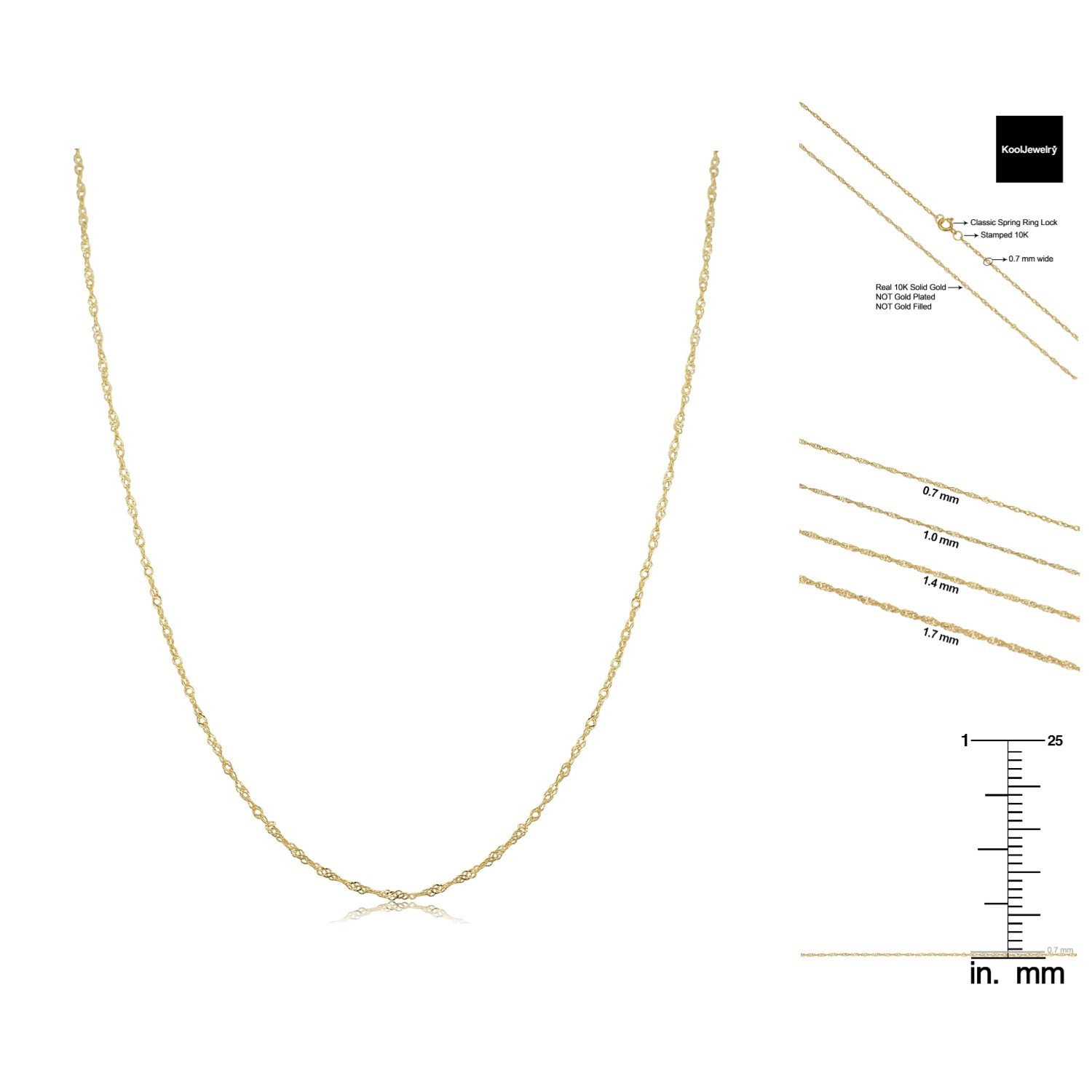 Versatile Singapore Gold Necklace – 10k Yellow Gold in Multiple Sizes Available