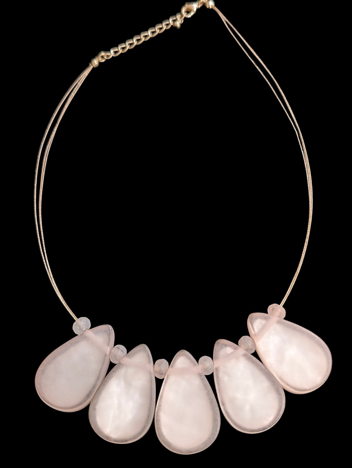 Pink Resin Mother of Pearl Shell Slab Bib Necklace Gold Tone Boho Statement