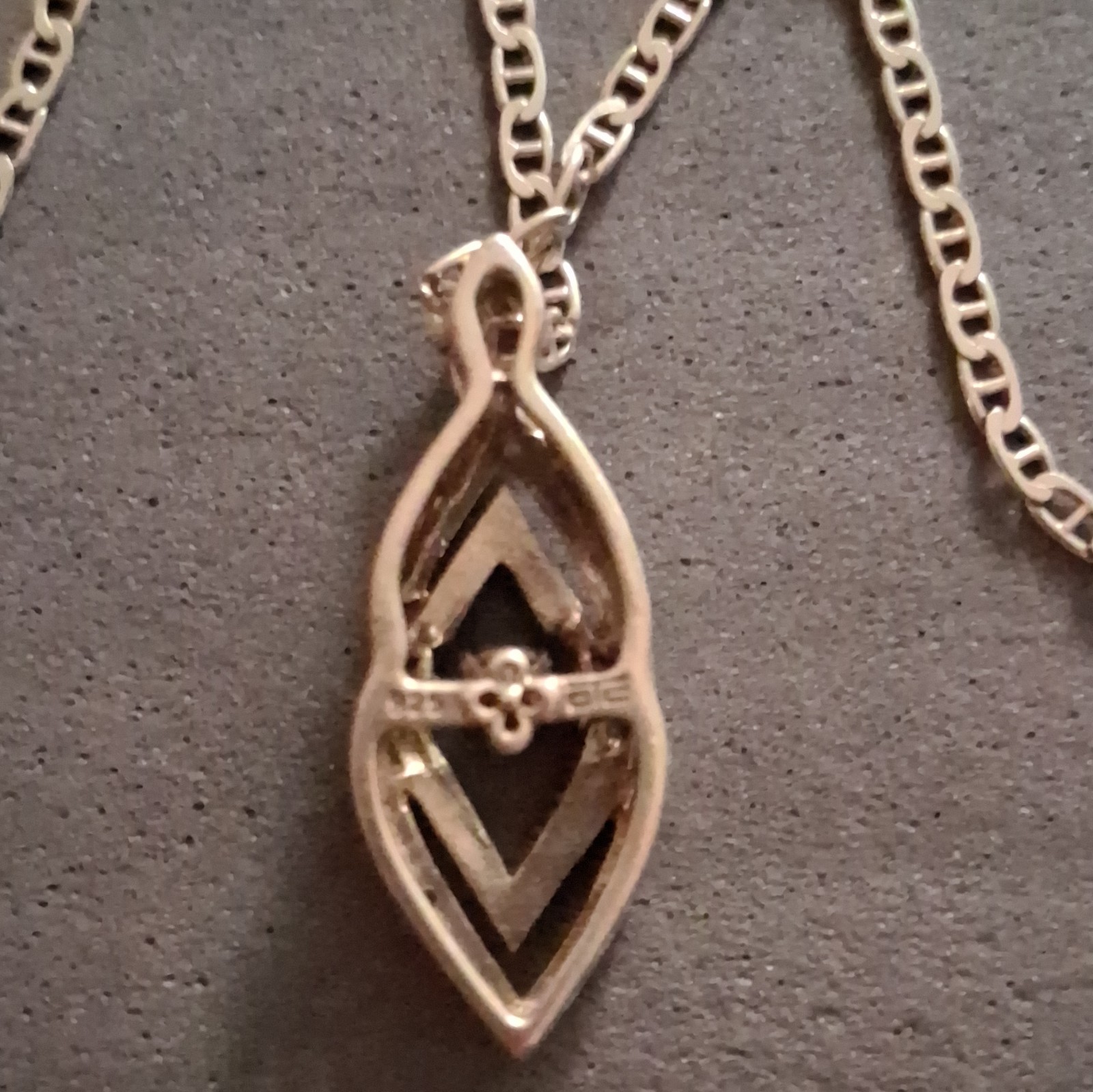 Silver 925. Figaro Chain Necklace Teardrop Crystal Pendant Lobster Clasp.