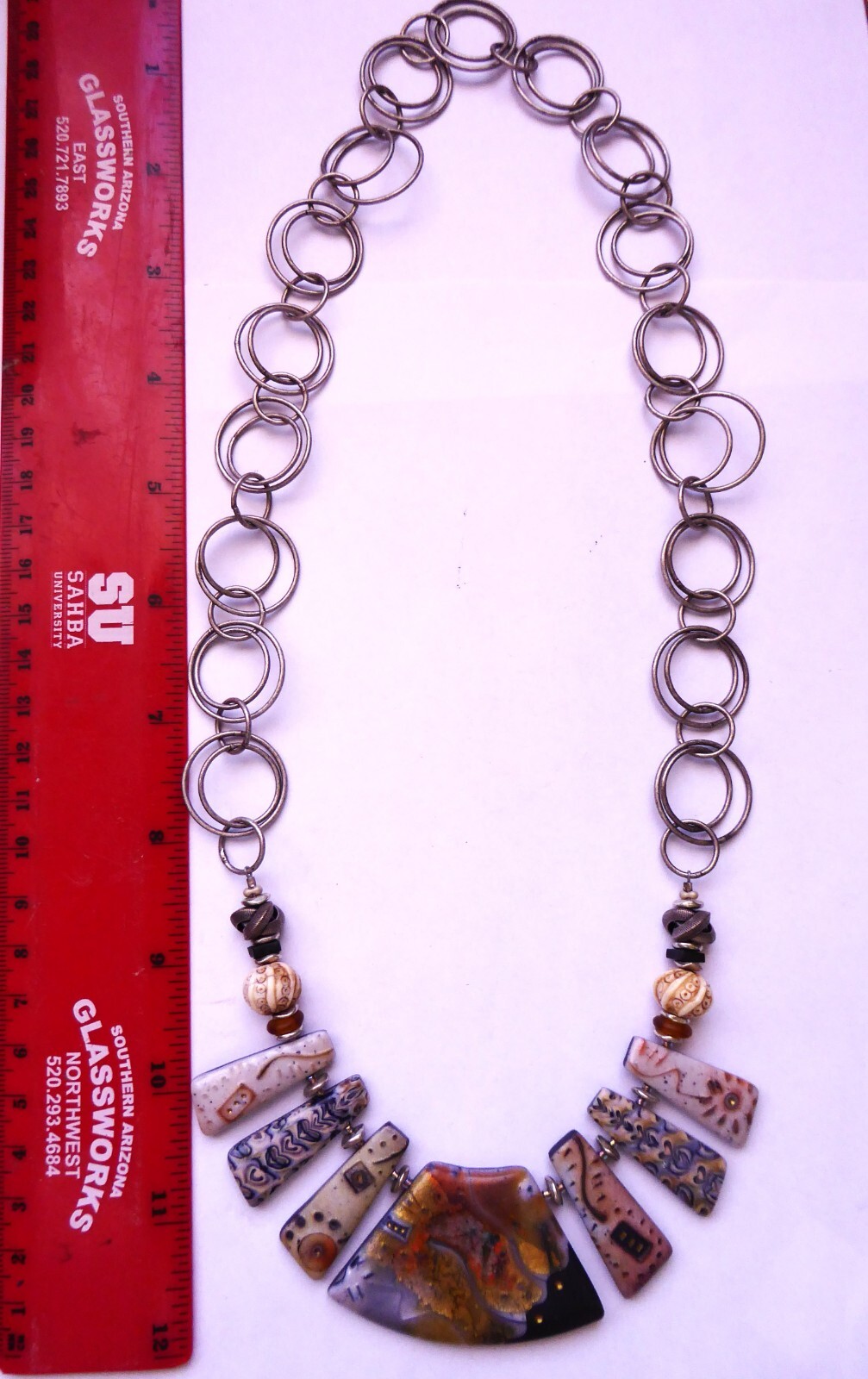 Artisian Tribal Necklace Circle Chain Link Pullover Boho Ethnic Signed 22″