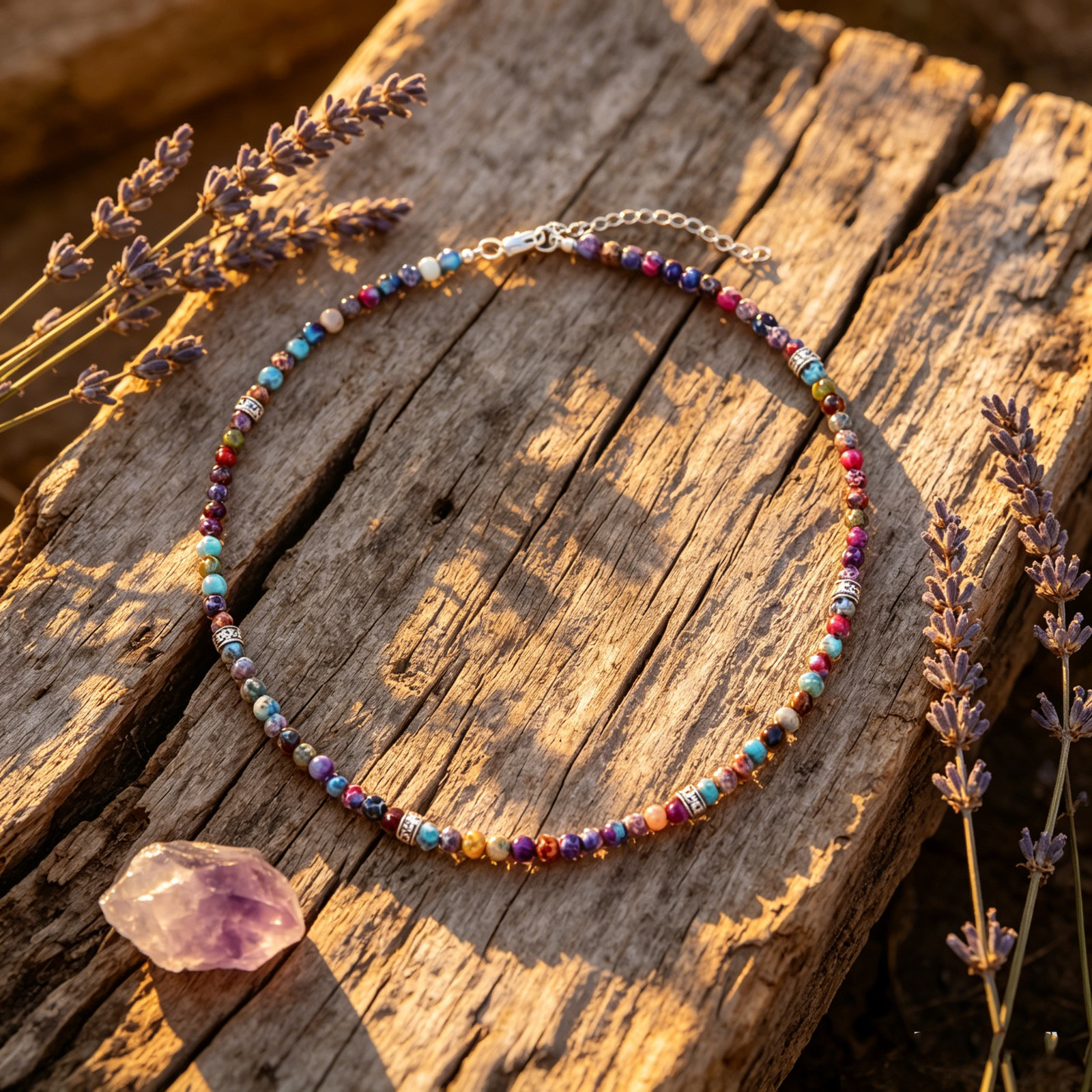 Multicolor Chakra Stone Beaded Choker Necklace Boho Healing Jewelry For Women