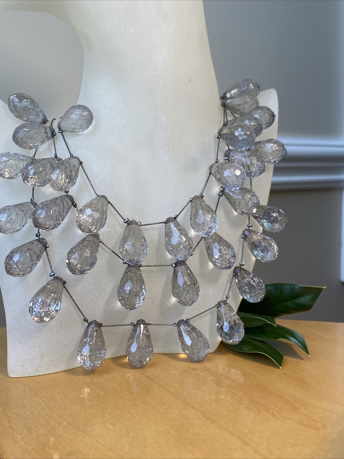 Vintage Clear Lucite Fringe Heavy Necklace Estate Jewelry Pre-Owned 18″+2″
