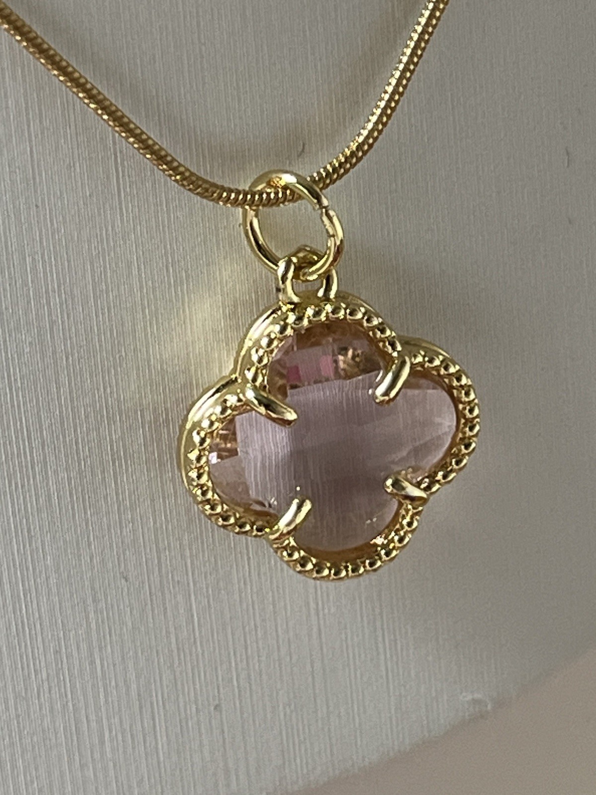 Necklace Gold Tone Clover Pendant White Enamel Chain Statement Womens Jewelry