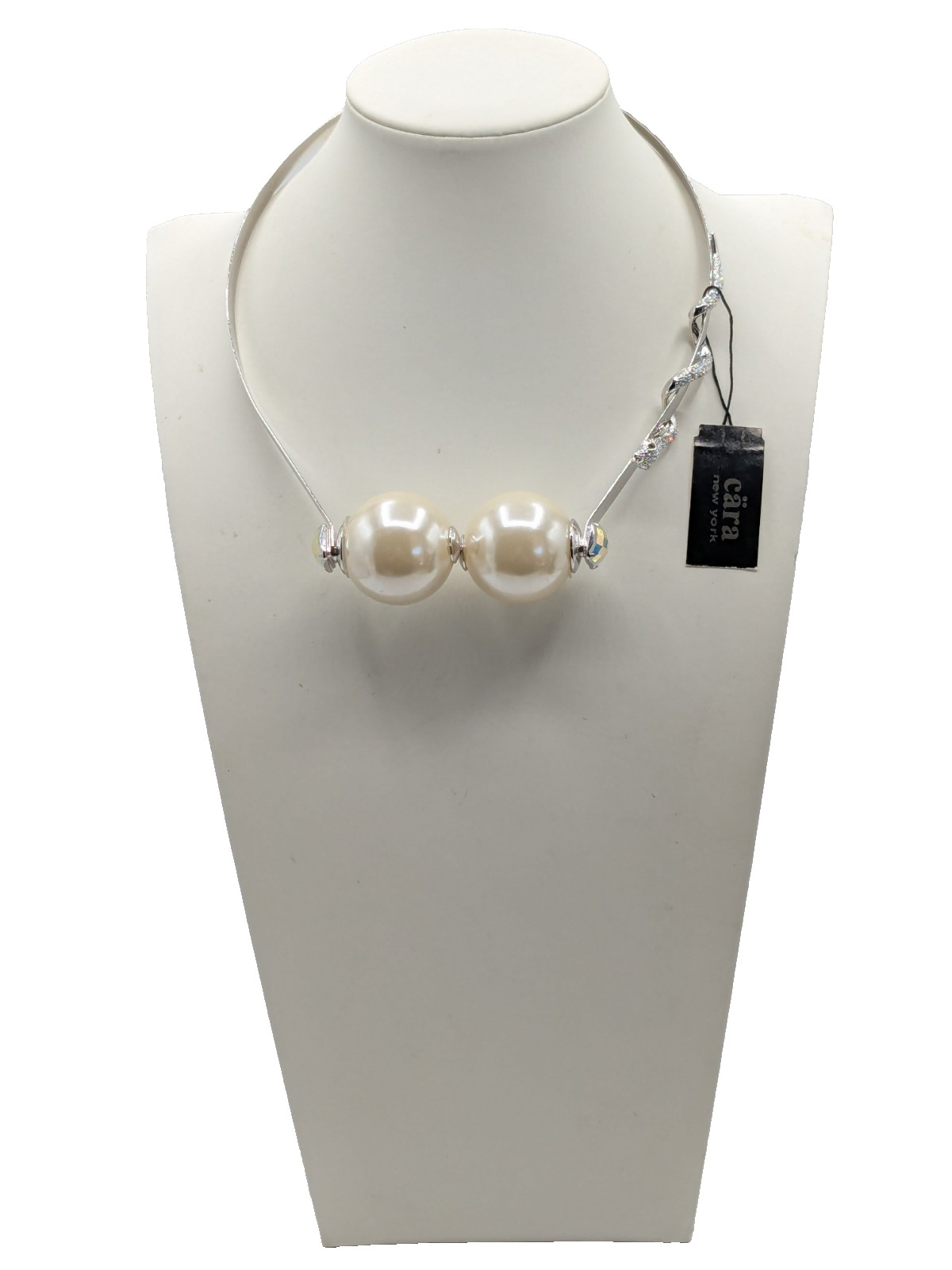 Cara New York Double Pearl Snake Choker Silver Tone Necklace NWT
