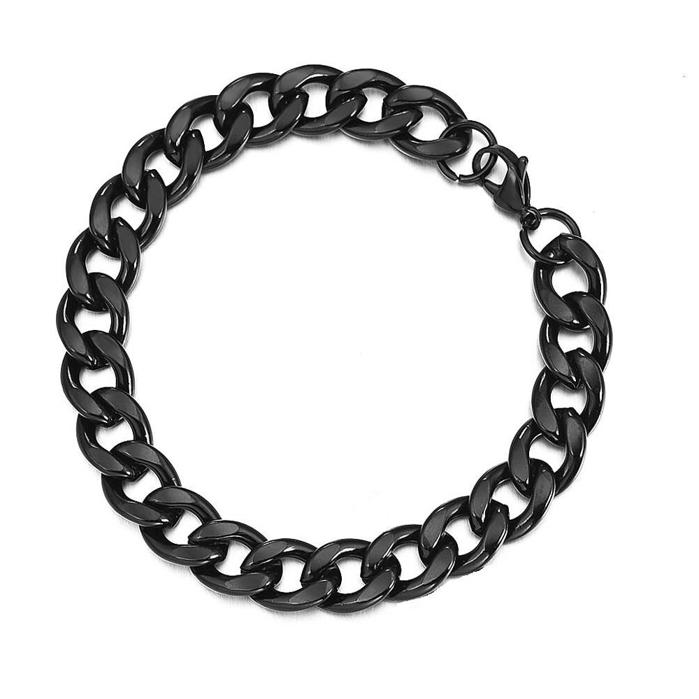*UK* Black Stainless Steel Bracelet 11mm 7 Inch / 18cm Curb Mens Cuban Chain