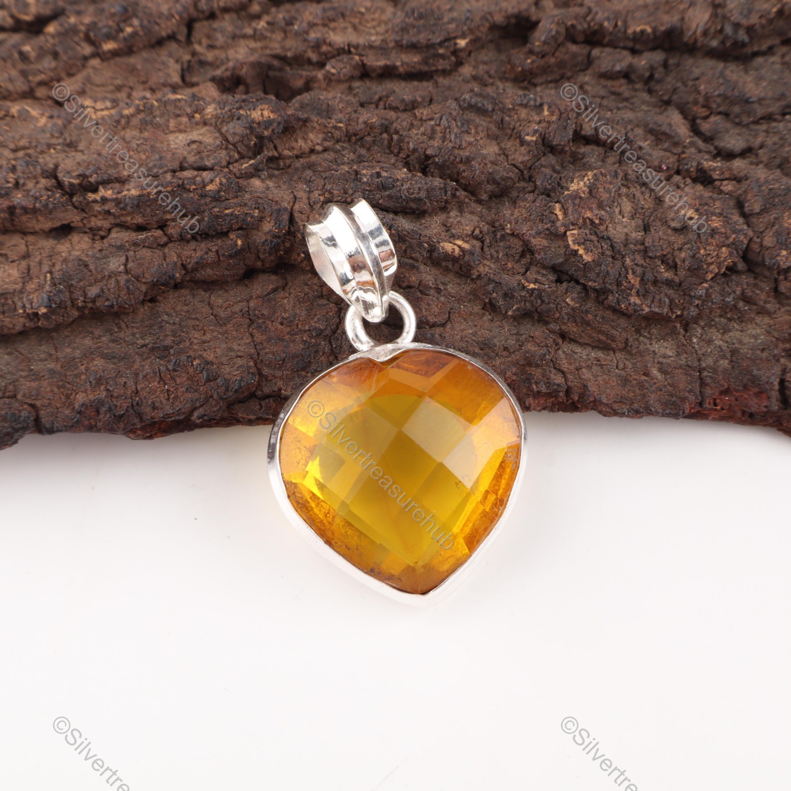 Heart Citrine Stone Channel Set Engagement Friend Gift Mother Pendant 925 Silver