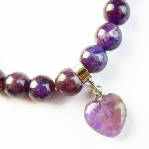 SH2851 Natural Amethyst Ball Oblong Pendant Bead Stretchy Bracelet 7.5 Inch