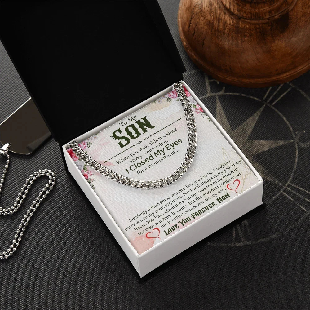 To My Son Cuban Link Chain, Son Gift from Mom Dad, Mens Silver Chain Necklace