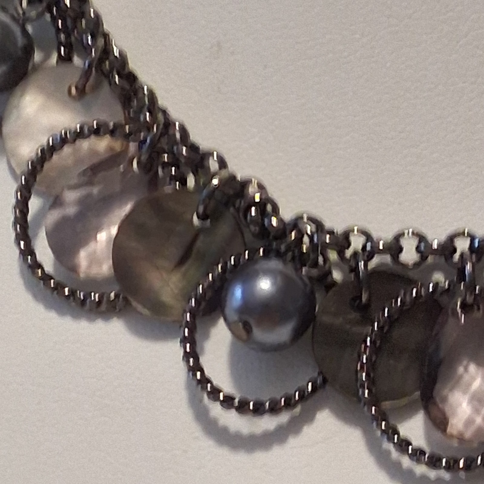Vintage Cookie Lee Circles Statement Necklace Iridescent Beads Shell 14″ 3″ Ext