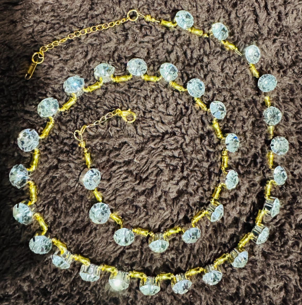 Tennis Necklace Chain White Colorless Rhinestone 10 mm Gold 24 in + 2 in Adj