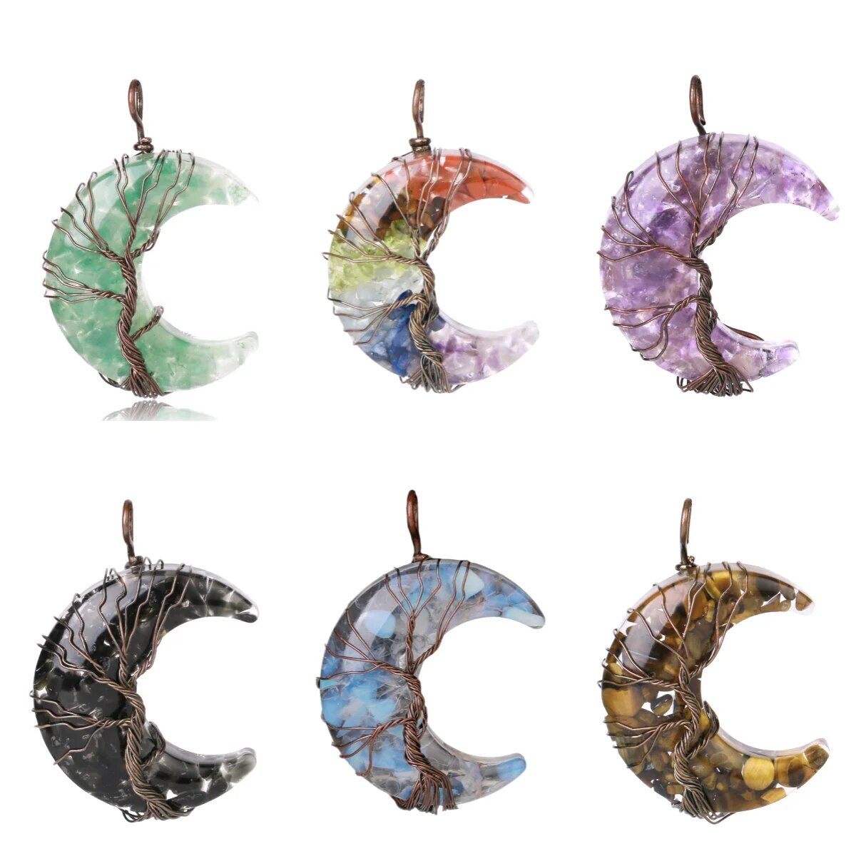 Fashion 7 Chakra Moon Pendant Energy Crystal Crescent Resin Gemstone Jewelry