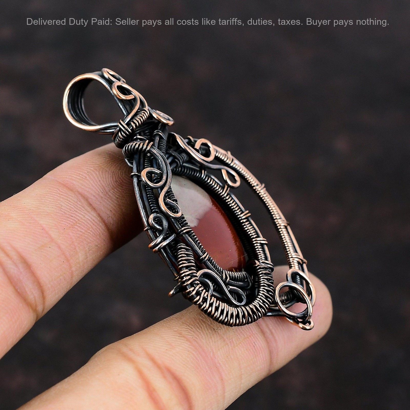 Oval Noreena Jasper Gemstone Birthday Wire Wrapped Sister Pendant Jewelry Copper