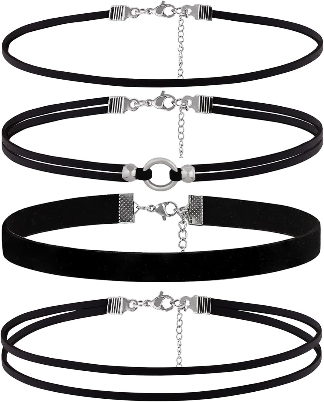 4PCS Black Choker for Women Lace Velvet Chocker Set black/B