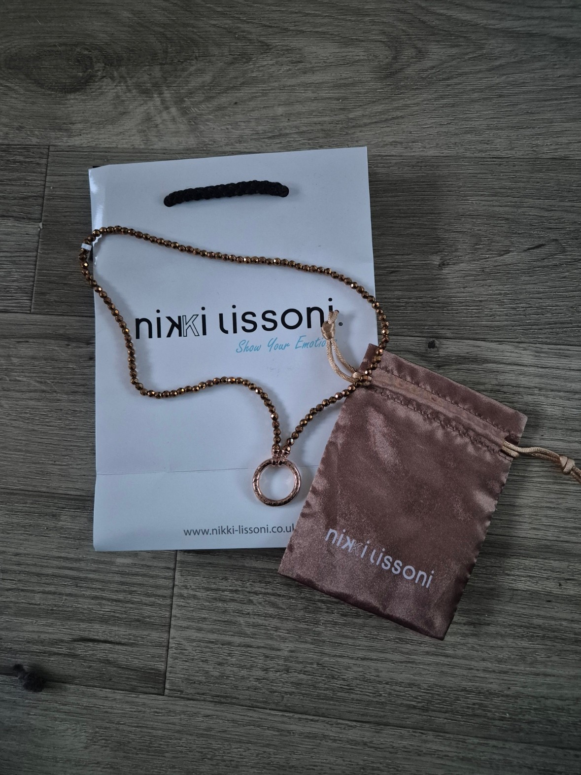 Brown Pyrite 48cm Rose Gold Plated Beaded Necklace N1010RG48