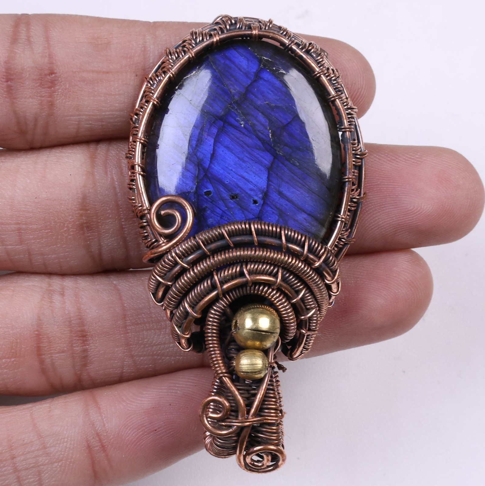 Labradorite Copper Wire Wrap Pendant Gemstone Jewelry 6’cm