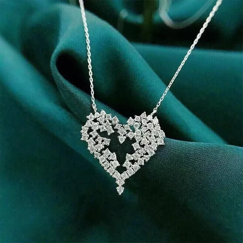 2Ct Round Cut Simulated Diamond Heart Shape Fancy Pendant 14K White Gold Plated