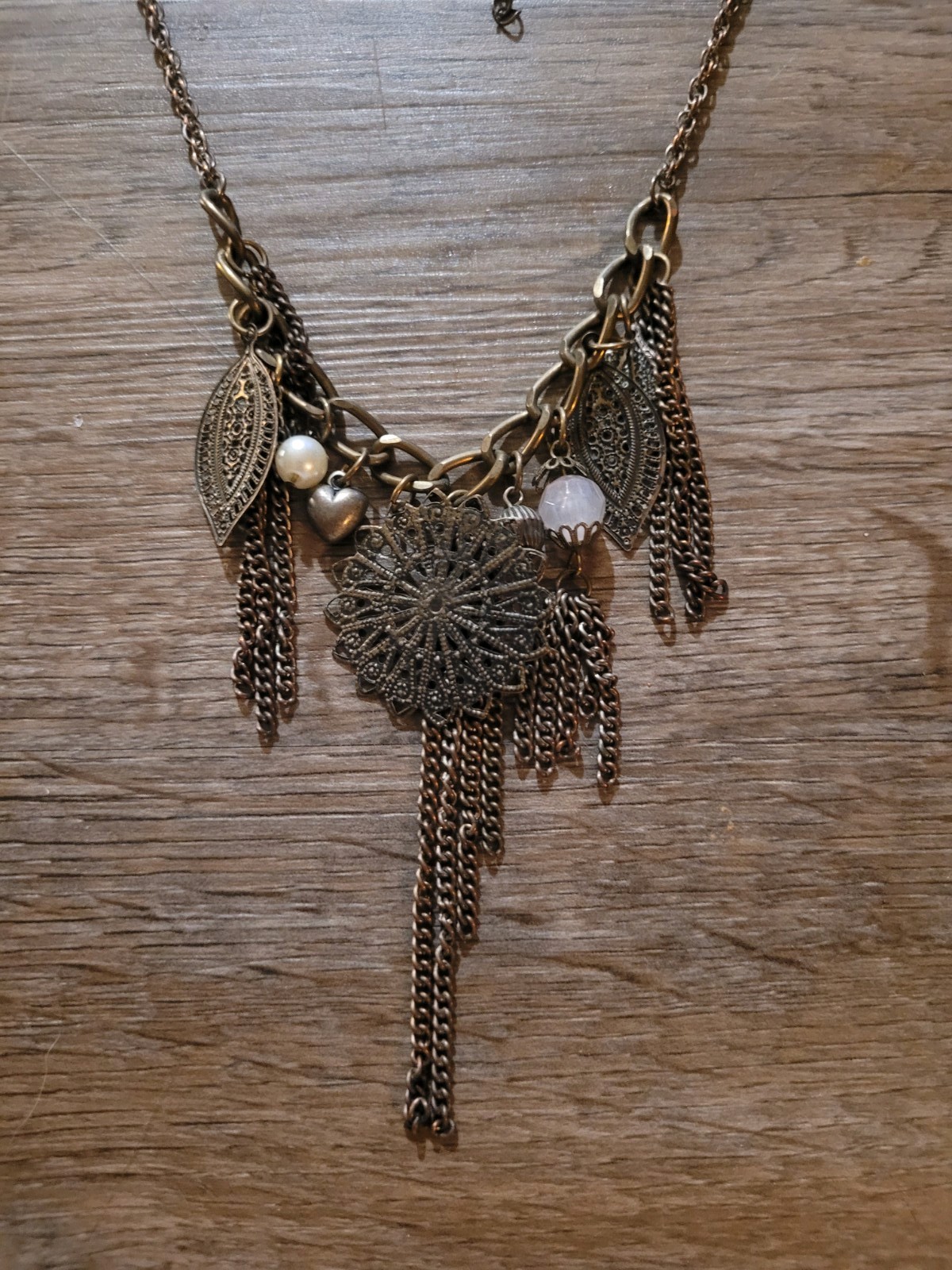 Bronze Tone Chain Tassel Bible Charm Necklace Bohemian Style Tribal Jewelry