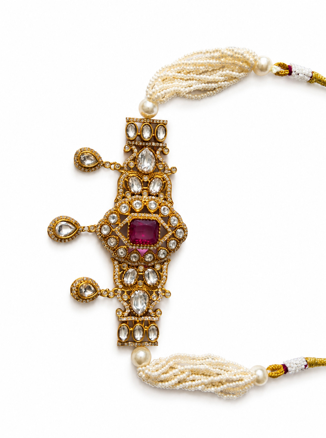 Red Stone Kundan Necklace Set Pearl Wedding Jewelry Gift for Women 137