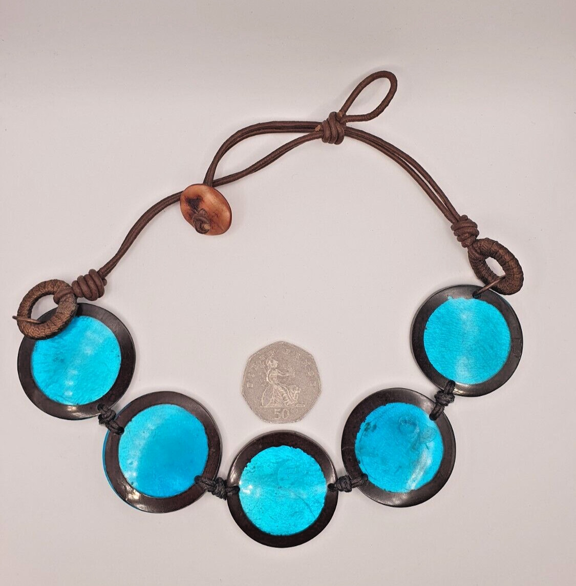 Artisan Studio Blue Dyed Shell Acrylic Disc Round None Metal Statement Necklace