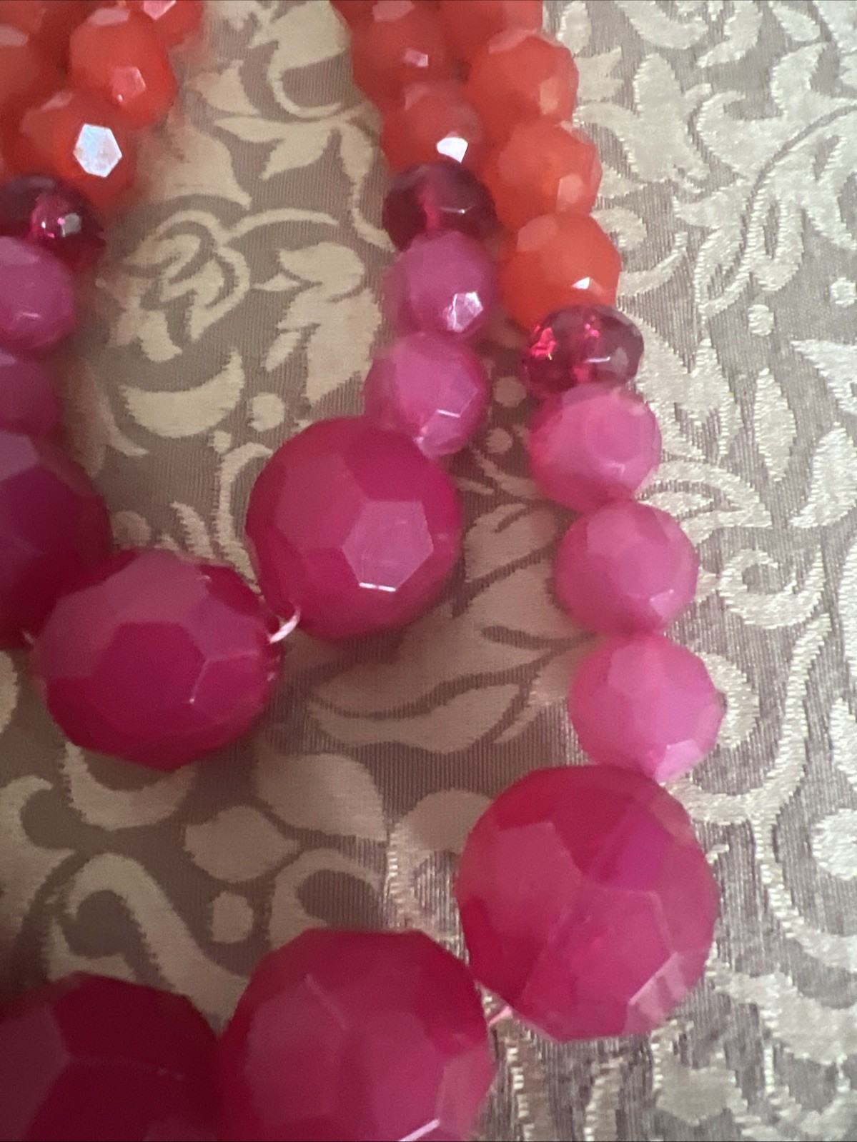 Lucky Brand Chunky Multilayer Beaded Statement Necklace Lipstick Red & Orange