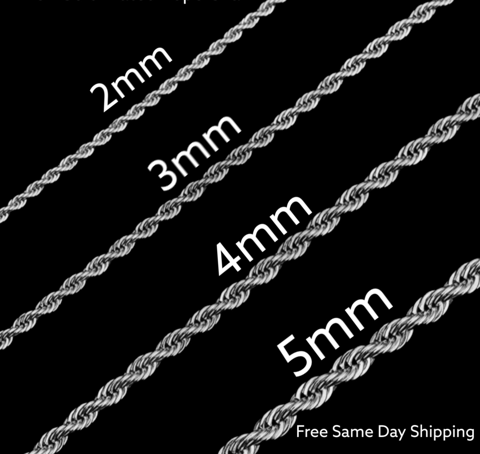 Stainless Steel Rope chain 2,3,4,5mm Size 16-24in HipHop Jewelry Men, Women Gift