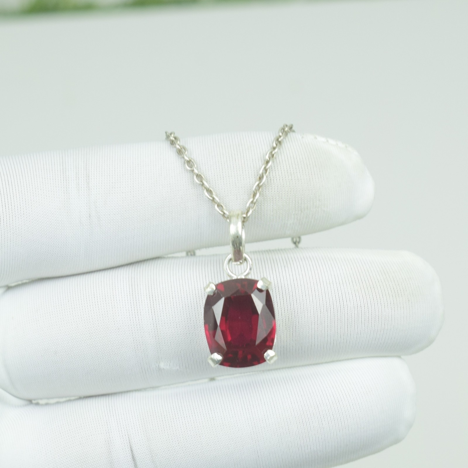 925 Sterling Silver Red Ruby Necklace Jewelry, 21Cts Best Anniversary Gift Gems,