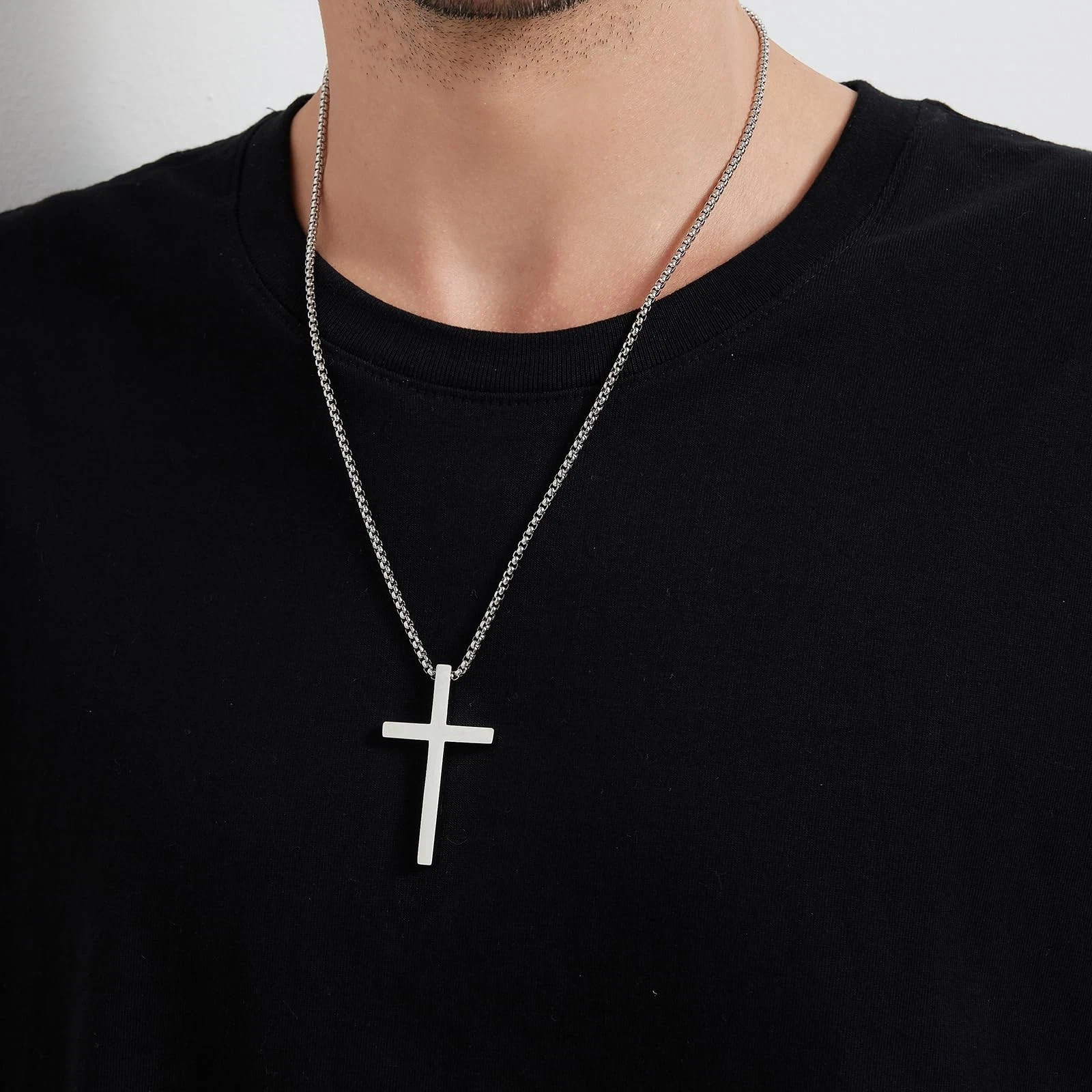 Men’s Fashion Stainless Steel Cross Pendant Necklace 24″ Chain