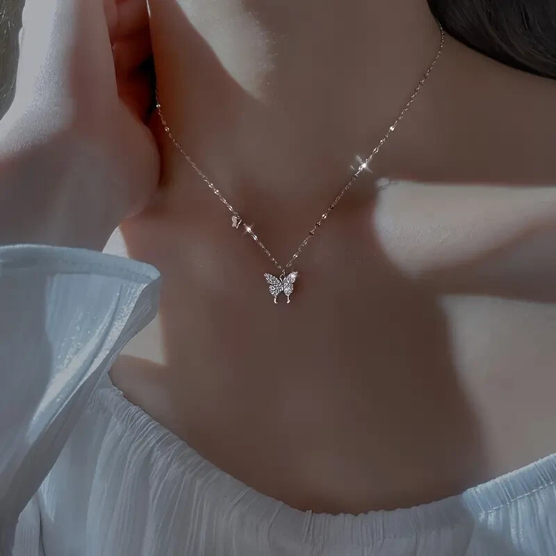 925 SILVER PLATED BUTTERFLY NECKLACE PENDANT ELEGANT JEWELARY PERFECT AS A GIFT