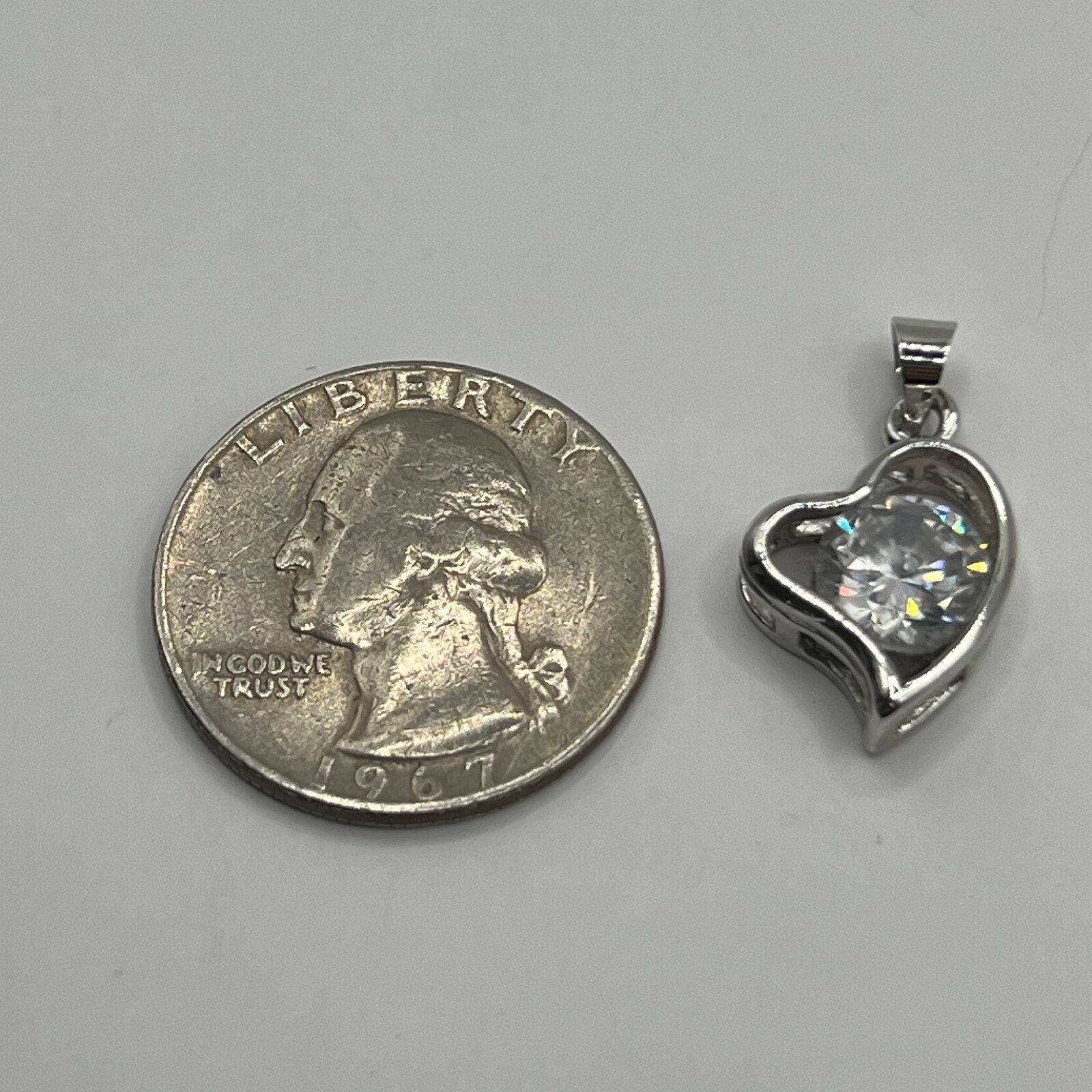 Crystal Heart Pendant Gold Filled Floating Heart Large Center Stone