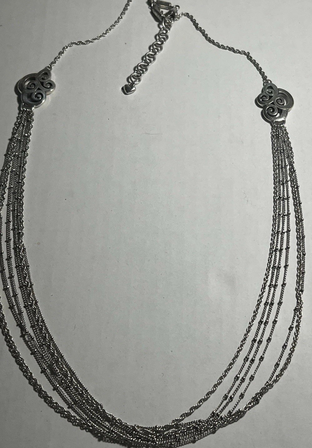 Brighton MINGLE Silverplated Multi Strand Necklace Adj Thin Bead Waterfall Chain
