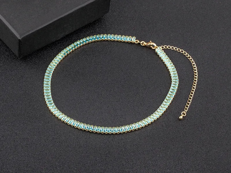 Classic Colorful Tennis Necklace Men and Women Rectangular Full Zircon.