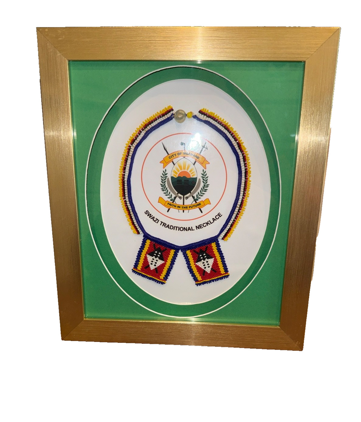 African Art, Framed Swazi Traditional Beaded Necklace, Beautiful !