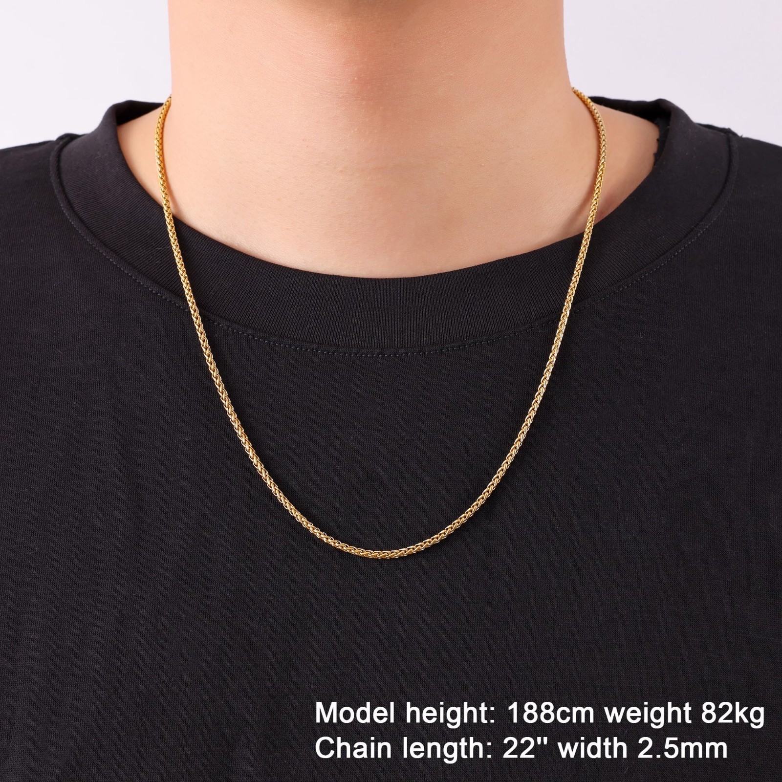 14K Gold Plated Wheat Chain Necklace, Stainless Steel 16-28 Inch, 2-5mm Unisex