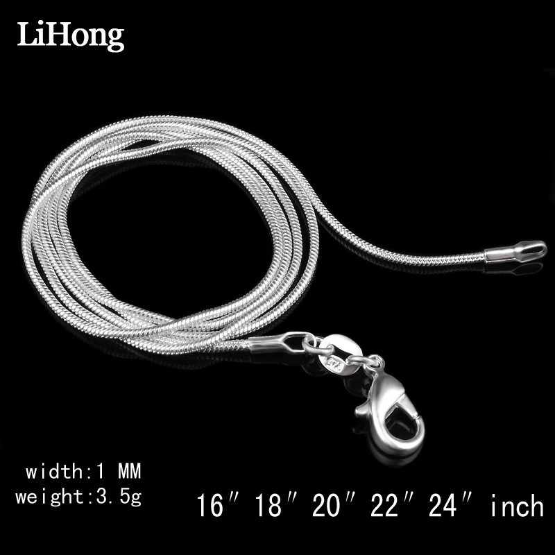 925 Sterling Silver 1mm Snake Chain Necklace 18 20 24 Inch