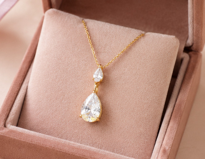 1Ct Pear Cut Simulated Diamond Solitaire Pendant Necklace 14K Yellow Gold Plated