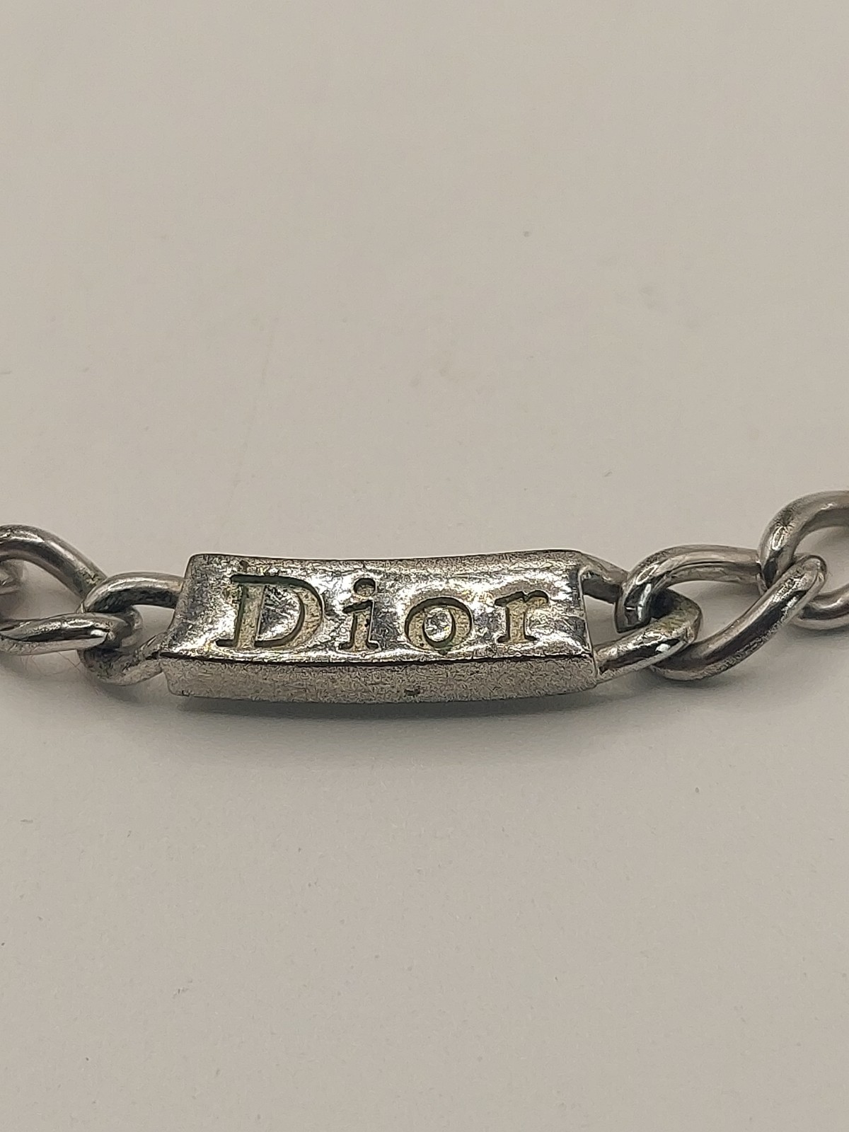Authentic Christian Dior CD Logo Chain Necklace Silver Tone 15-17” Adjustable