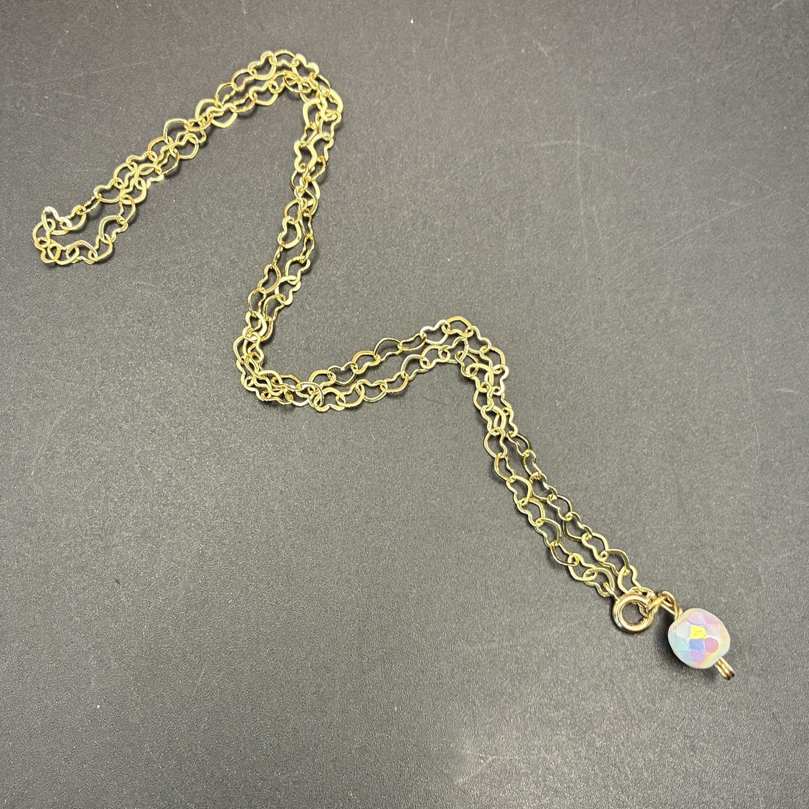 Gold Filled Heart Link Chain Necklace with White Colorful AB Crystal Pendant
