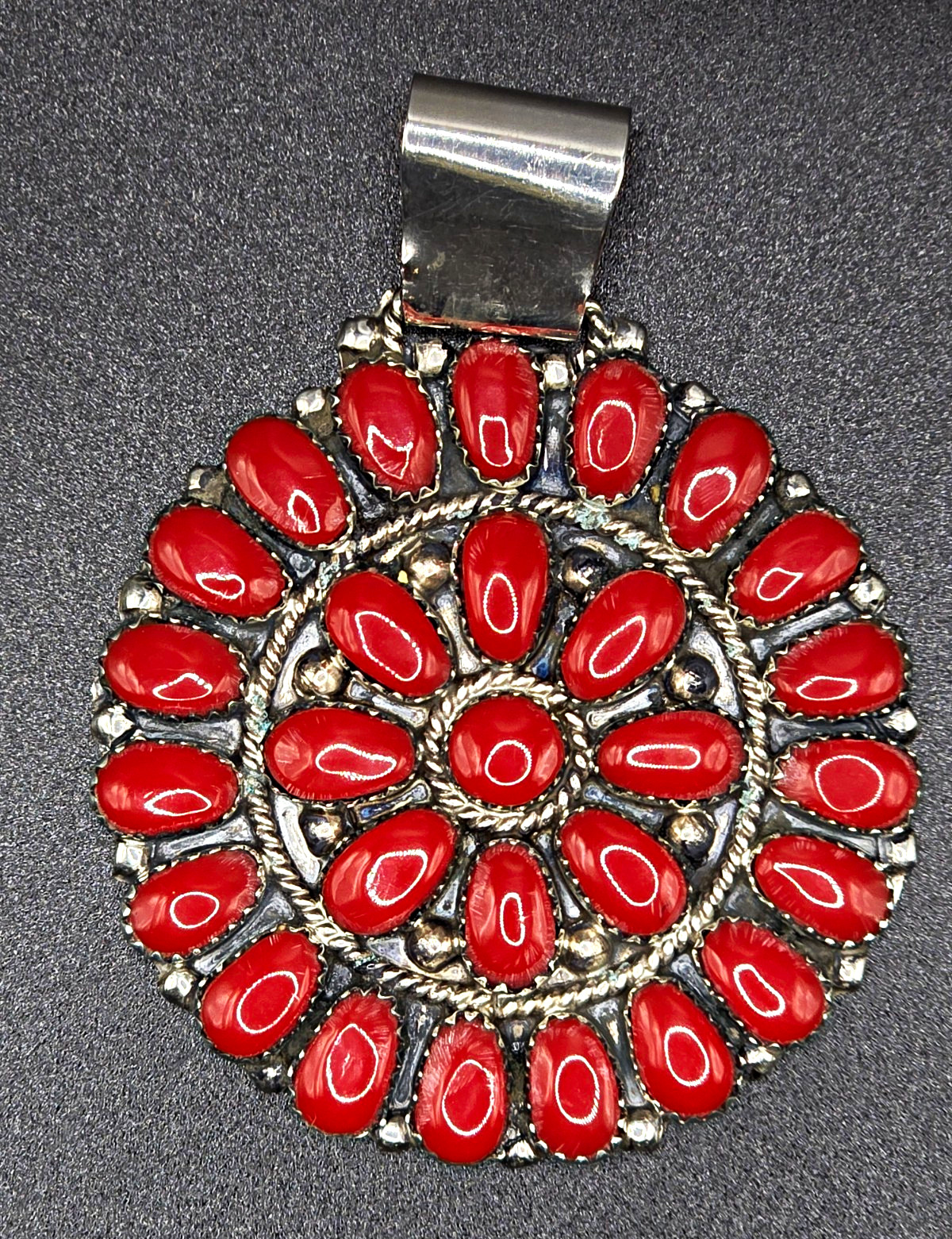 Sterling Silver 925 Navajo Style Red Coral Pendant