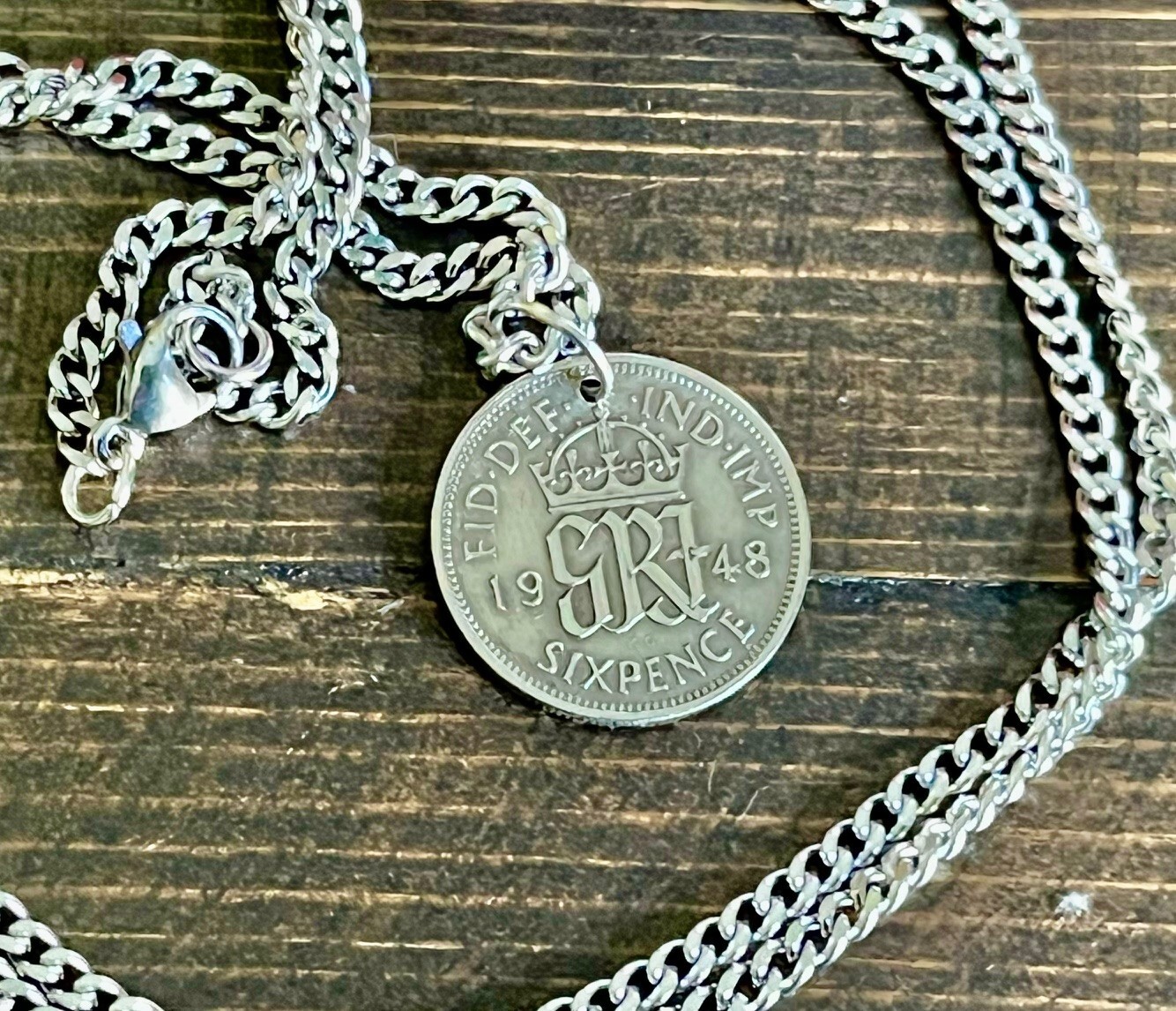 UK 6 Pence Coin Necklace Pendant Sixpence Handmade Jewelry British Currency