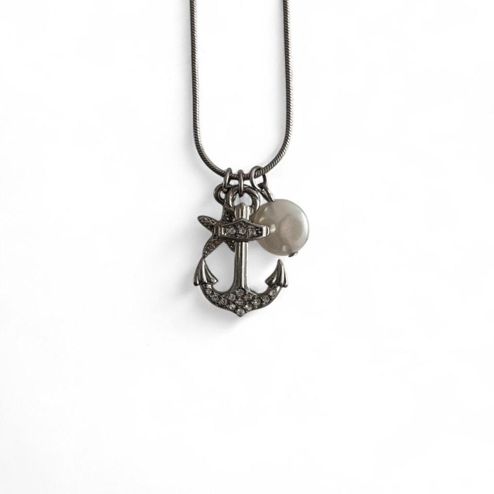 Women’s Silver and White Necklace Anchor Pearl Starfish 19in Adjustable Chain