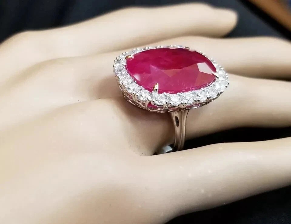 8.00 Ct Natural Ruby Diamond Engagement Wedding Ring 14K Solid White Gold