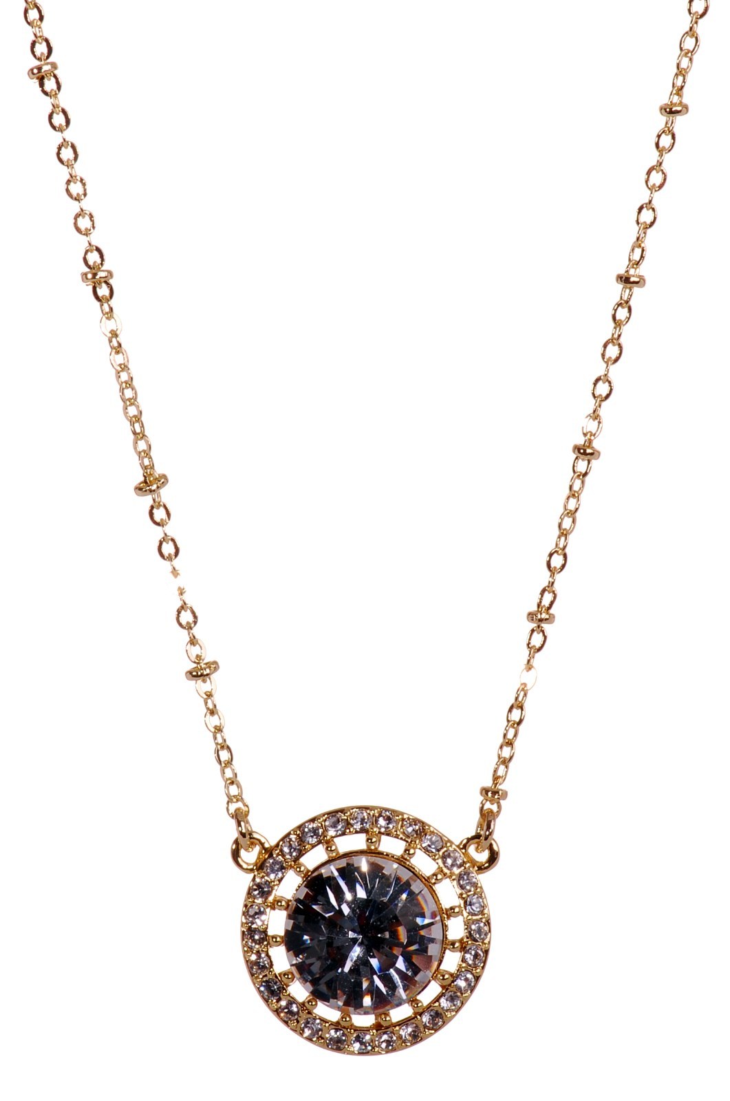 Crystals From Swarovski Round Halo Pendant Necklace Gold Plated Authentic 7269t