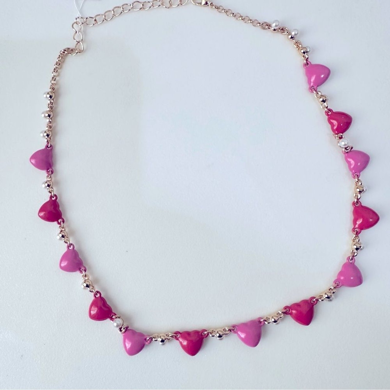 Betsey Johnson Stone Heart Collar Necklace – Crystals pearls and gold tone chain