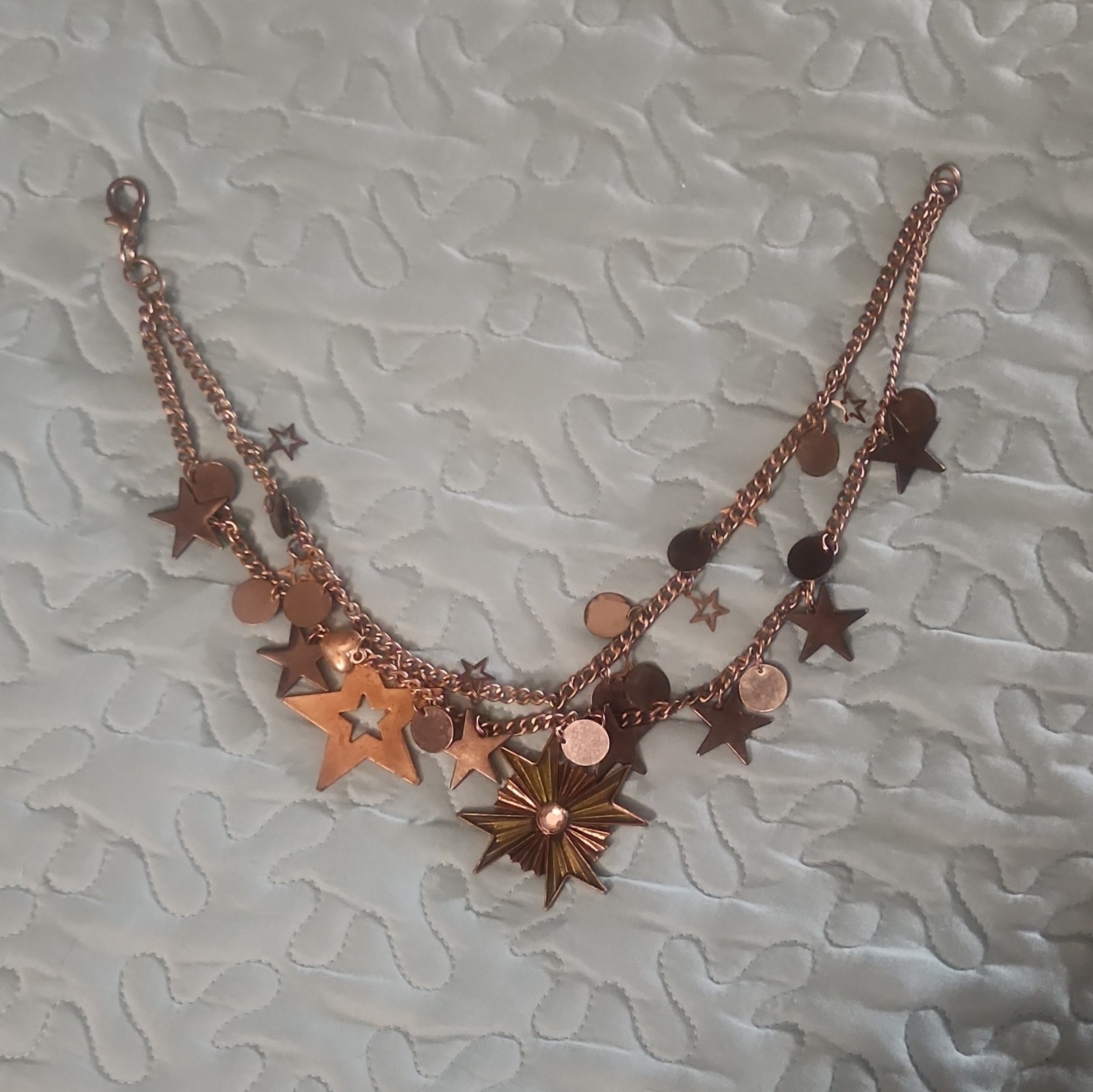Multiple Layer Metal Star and Heart Necklace with Lobster Clasp