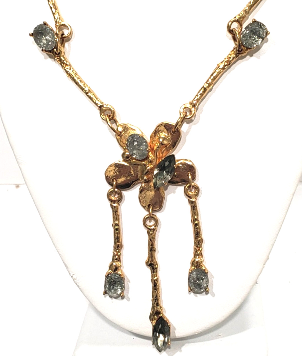 Exquisite ! GAVILANE, PARIS NECKLACE – SILVERY GREY QUARTZ GEMSTONES – 18″