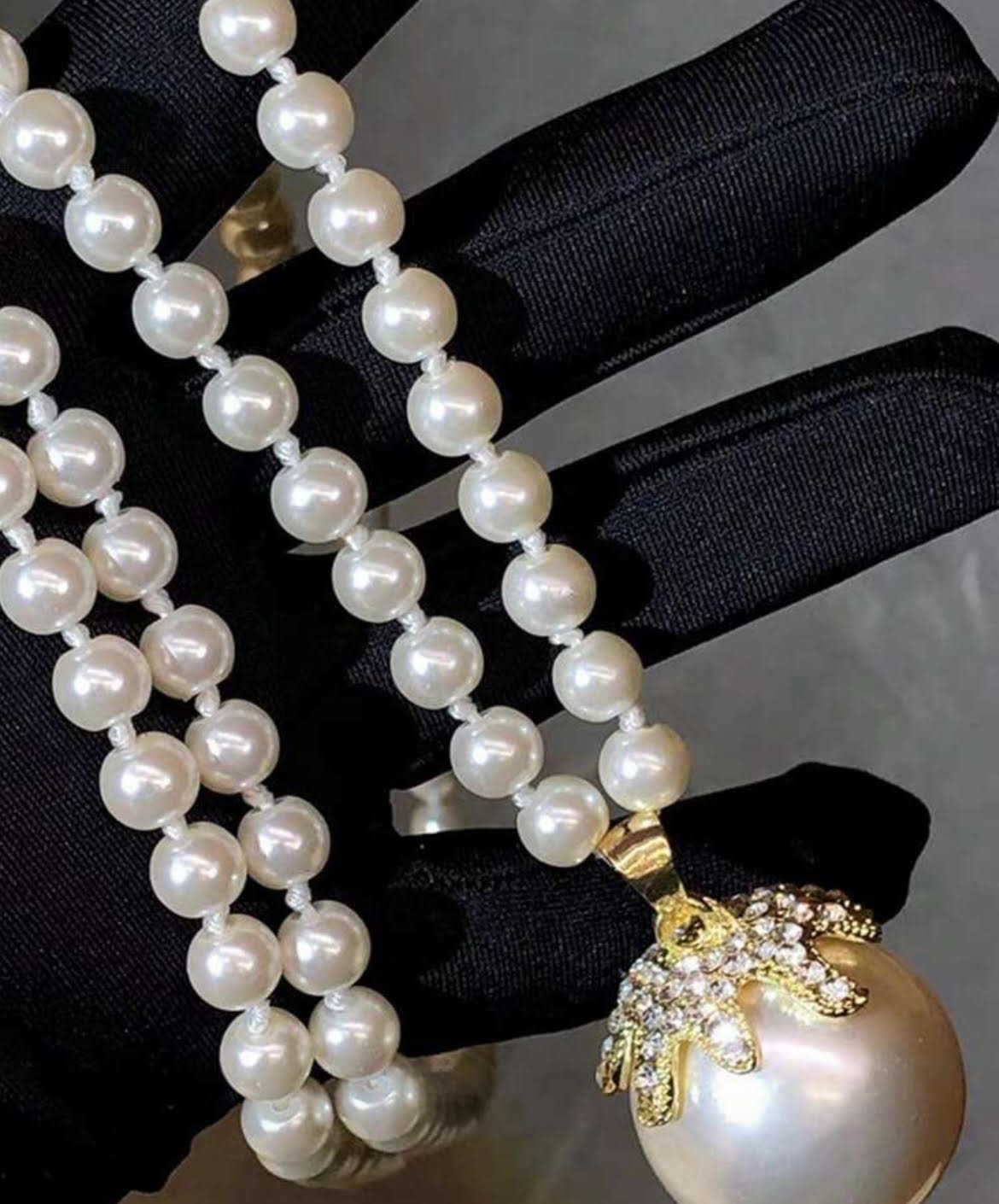 Layered Beaded Necklace Statement Big White Pearl Beads Tassel Strand Layers