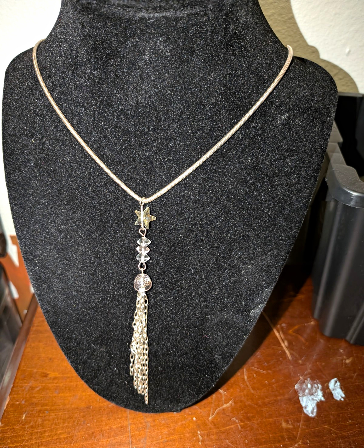 Silver Snake Chain Star Tassel Pendant Necklace Crystal Lobster