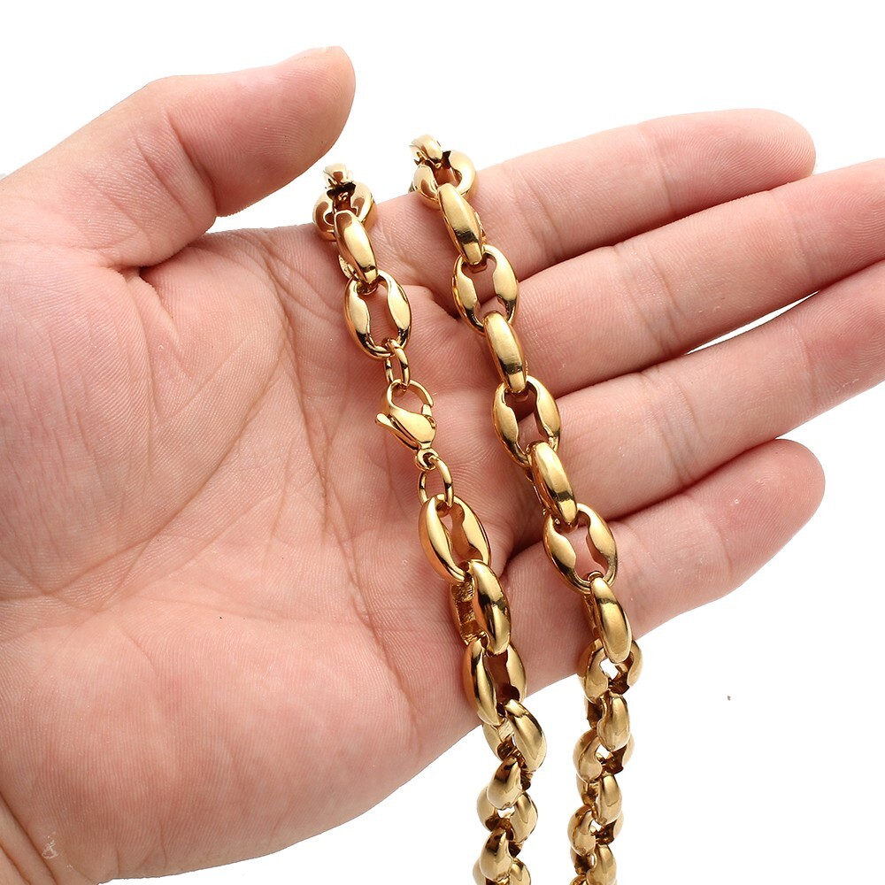 6.5/7.5/10/12mm Men’s Gold Stainless Steel Coffee Beads Chain Necklace 16″-40″