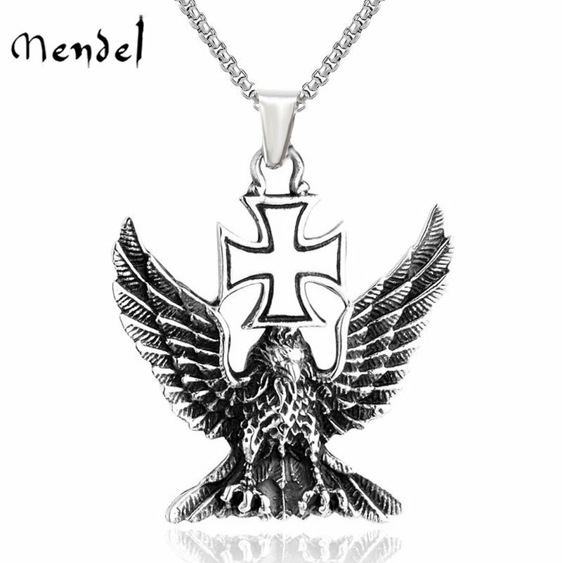MENDEL Mens WW2 Germany Iron Cross Biker Eagle Pendant Necklace Stainless Steel