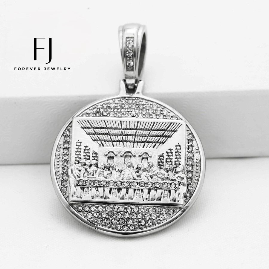 Men’s Stainless-Steel,JESUS last dinner CZ Pendant 3D Unisex High Polish Box